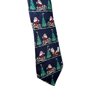 American Traditions‎ Mens Christmas Necktie Santa Bicycle Holiday Tree Navy Blue
